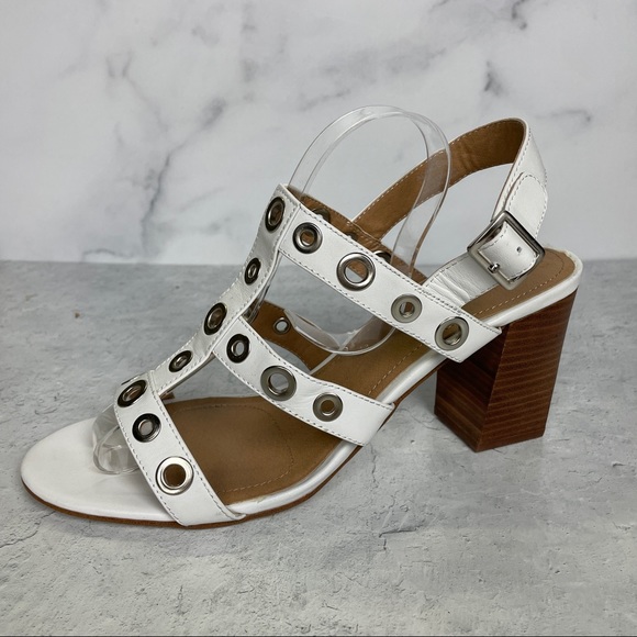 TAHARI White Grommet Detail Strappy Block Heel Sandals, Sz 11 But Easily a 10 - Picture 9 of 11